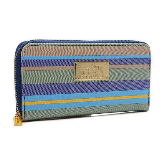 Coach Poppy Striped Large Blue Multi Wallets EVF